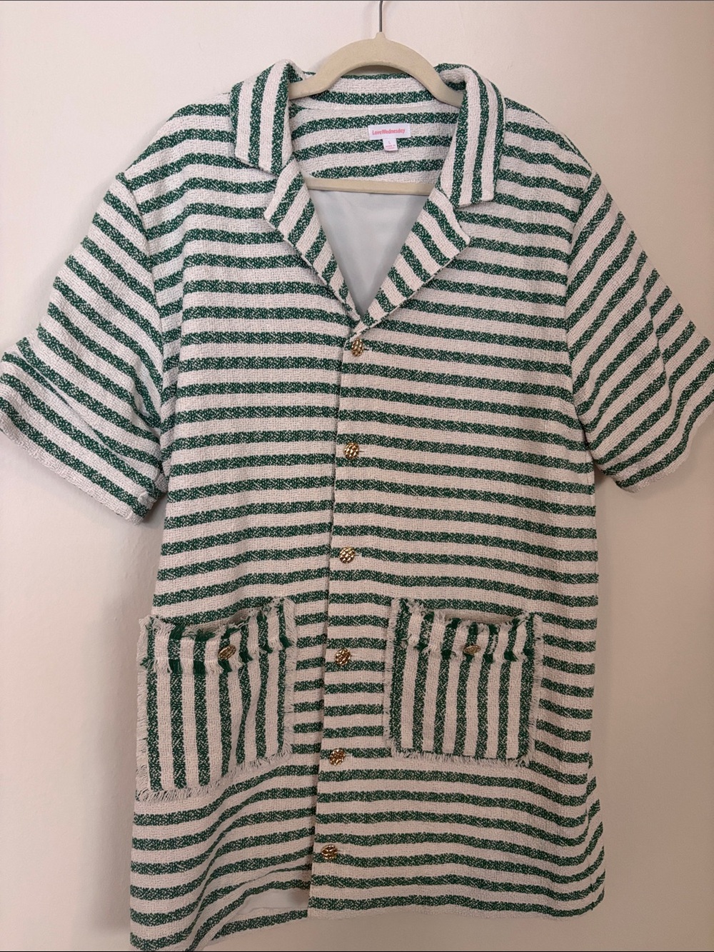 Striped Green & White Tweed Dress